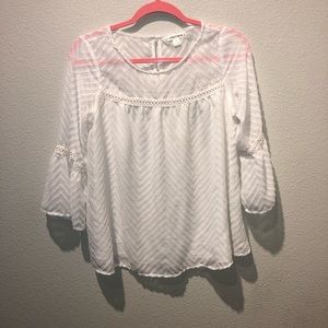 John Paul Richard White Crochet Print Blouse